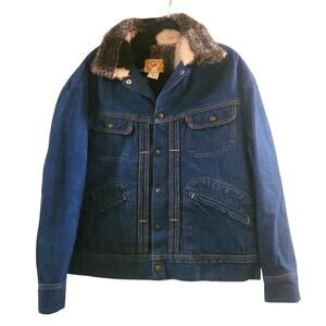 Vntg Mens 70s 80s LY Denim Chore Jacket Plaid Sherpa Lining Trucker Barn Coat XL